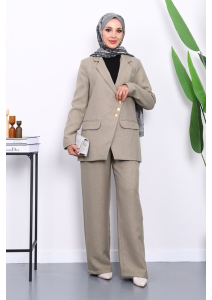 Haki Düğmeli Ceket Pantolonlu Takım