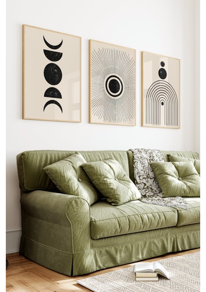 ⚫ Minimalist Geometrik Desenli 3’lü Çerçeveli Tablo Seti🌿 CRV1161 23 x 32 indirimleri