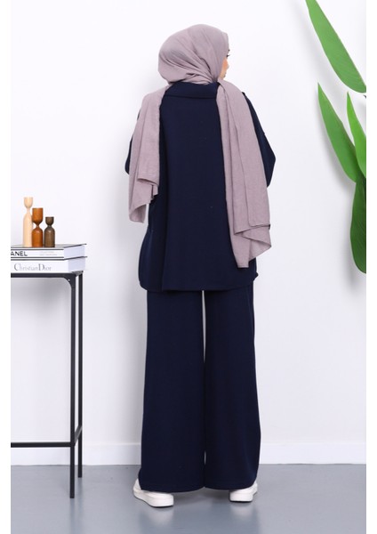 Lacivert Yaka Fermuarlı Tunik Pantolonlu Fitilli Takım fırsatları