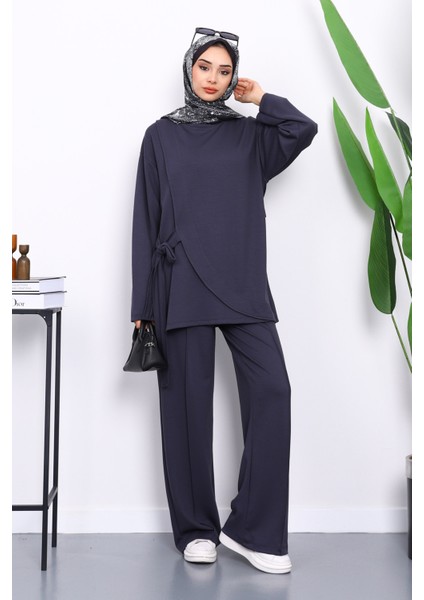 Antrasit Yandan Kuşak Bağlamalı Pantolonlu Takım