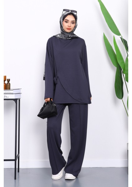 Antrasit Yandan Kuşak Bağlamalı Pantolonlu Takım fiyatları