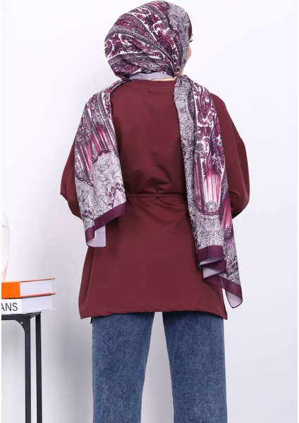 Mürdüm Dikiş Detaylı Yanları Yırtmaçlı Sweatshirt fırsatları