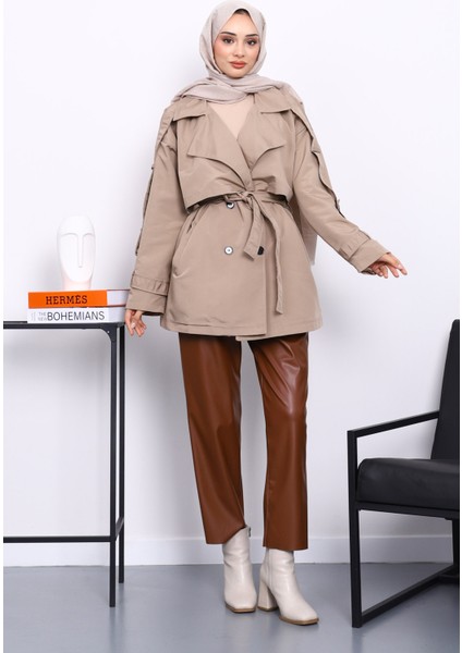 Vizon Kruvaze Yaka Astarlı Kısa Trençkot fiyatları