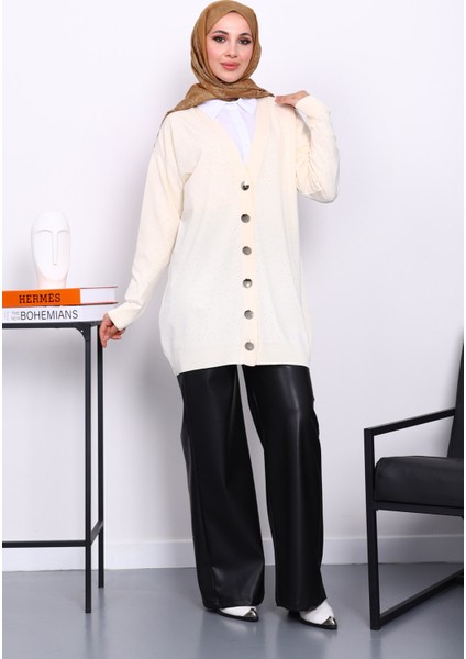Krem Soğuk İplik Taşlı Triko Hırka fiyatları