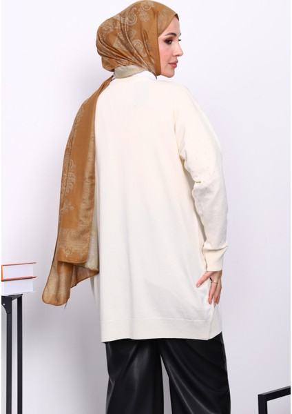 Krem Soğuk İplik Taşlı Triko Hırka fırsatları