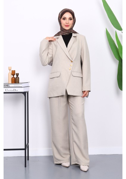 Mint Yeşili Düğmeli Ceket Pantolonlu Takım