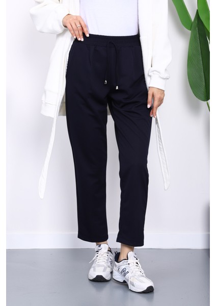 Lacivert Beli Lastikli Cepli Double Pantolon