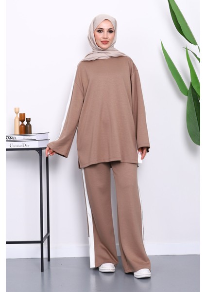 Vizon Renk Bloklu Tunik Pantolonlu Takım