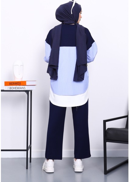 Lacivert Garnili Tunik Pantolonlu Modal Takım fırsatları