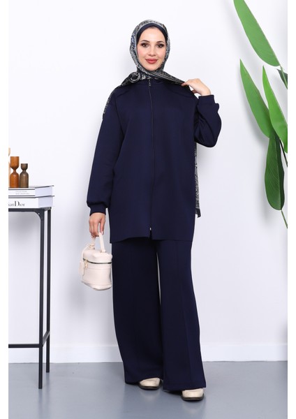 Lacivert Fermuarlı Tunik Pantolonlu Takım