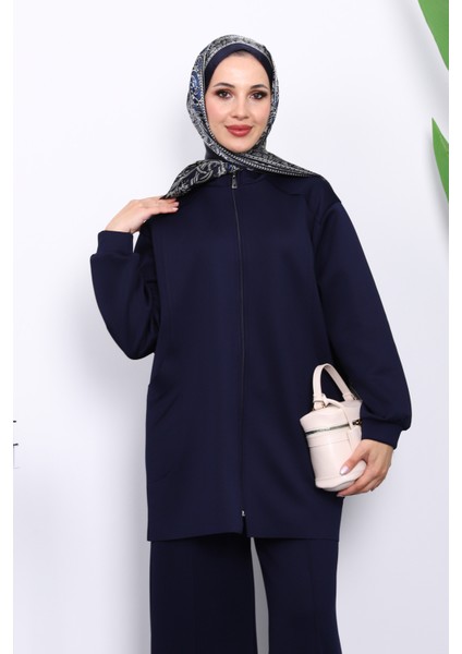 Lacivert Fermuarlı Tunik Pantolonlu Takım modelleri