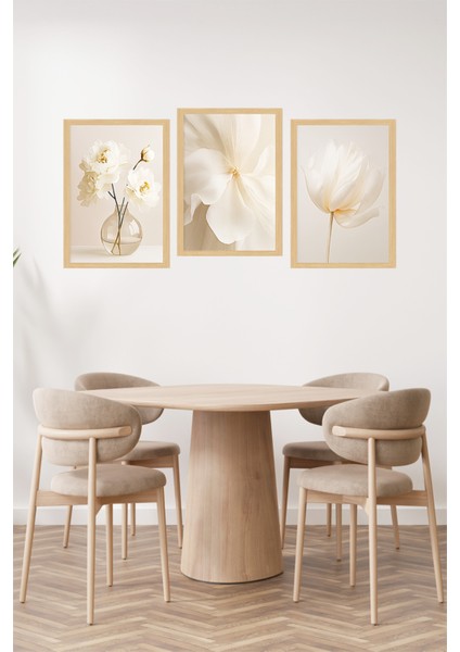 🌿 Beyaz Çiçekler Temalı 3'lü Çerçeve Görünümlü Tablo Seti 🌟 CRVS1149 13 x 17 fiyatları