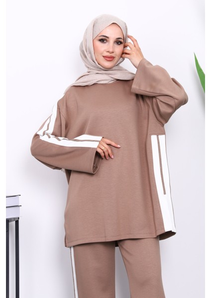 Vizon Renk Bloklu Tunik Pantolonlu Takım modelleri