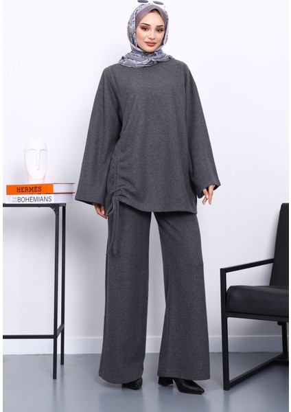 Füme Büzgü Detaylı Fitilli Tunik Pantolonlu Takım fiyatları