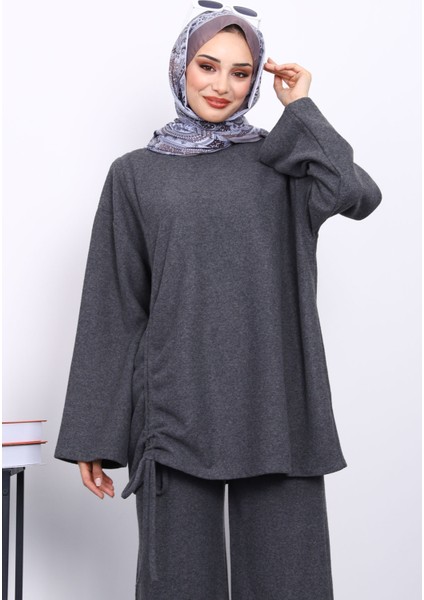 Füme Büzgü Detaylı Fitilli Tunik Pantolonlu Takım modelleri