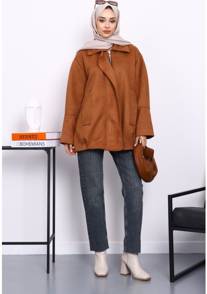 Taba Oversize Fermuarlı Süet Ceket fiyatları
