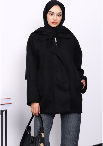 Siyah Oversize Fermuarlı Süet Ceket modelleri