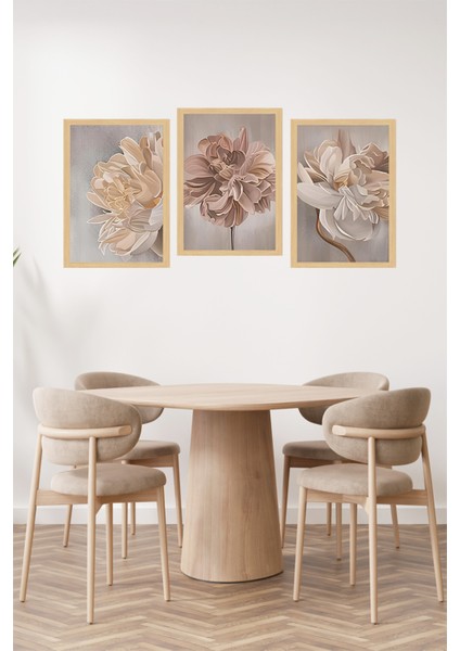 🌸 Gül Kurusu ve Bej Tonlarında Çiçek Temalı Dekoratif Tablo Seti - Çerçeve Görünümlü 🌟 CRVS1148 13 x 17 fiyatları