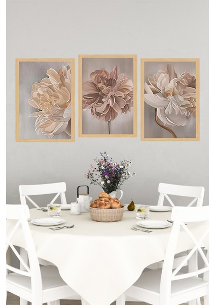 🌸 Gül Kurusu ve Bej Tonlarında Çiçek Temalı Dekoratif Tablo Seti - Çerçeve Görünümlü 🌟 CRVS1148 13 x 17 indirimleri