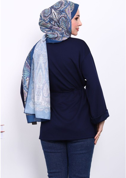 Lacivert Yanları Yırtmaçlı Bel İpli Tunik fırsatları