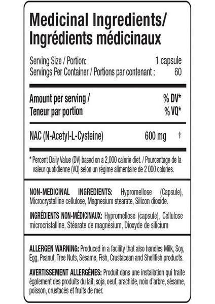 Nac - 60 Veggie Capsules - Immune Support & Free Radical Protection - 60 Servings fiyatları