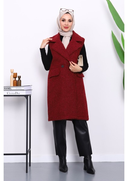 Bordo Kruvaze Yaka Astarlı Kaşe Yelek fiyatları