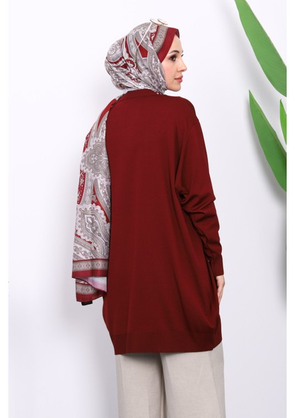 Bordo Soğuk İplik Çiçek Detaylı Triko Tunik fırsatları
