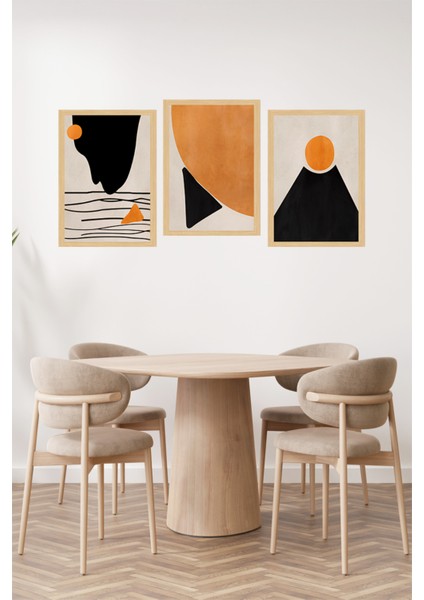 🟧 Geometrik Soyut Sanat Desenli 3’lü Çerçeve Görünümlü Tablo Seti🌟 CRVS1146 13 x 17 fiyatları