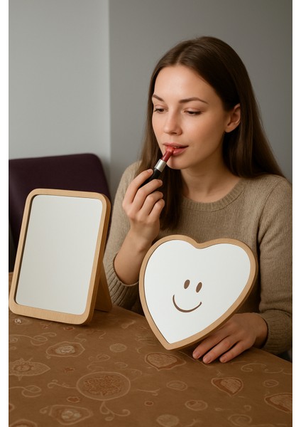 Retro Vintage Kalp ve Kare Set 2 Li Makyaj Aynası