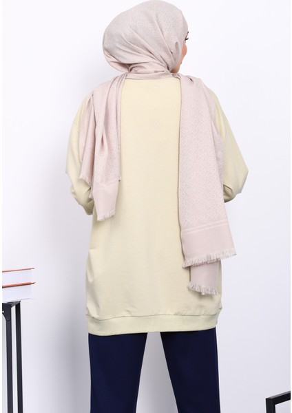 Olive Bisiklet Yaka Taşlı Modal Sweatshirt fırsatları