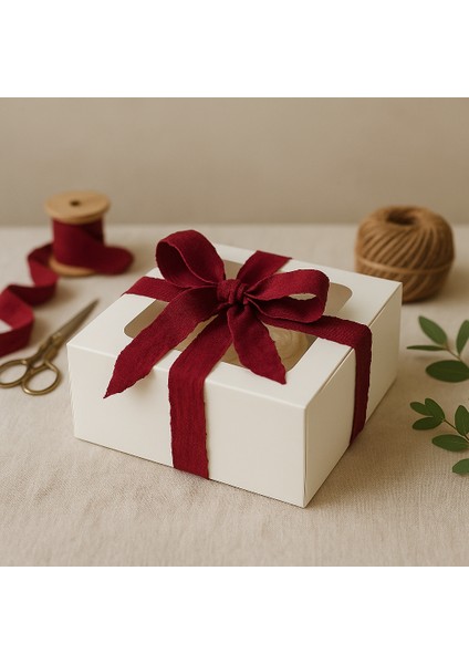 Hediye Kutusu - Asetat Pencereli Bordo Kurdeleli Hediye Kutusu 1 Adet Set