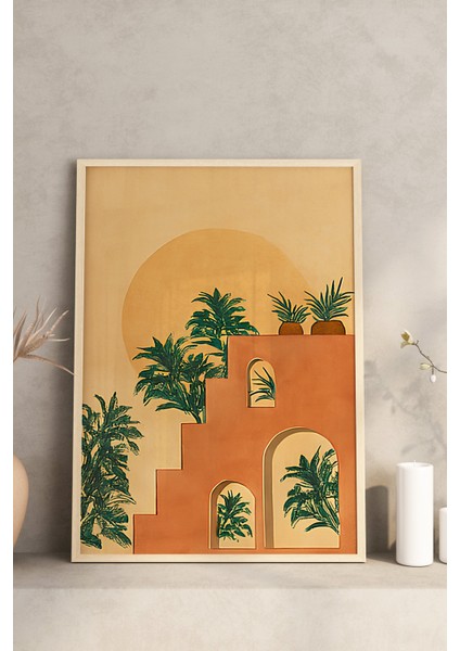 🧡 3’lü Çerçeveli Mimari Güneş ve Bitki Temalı Dekoratif Tablo Seti🌿 CRV1150 23 x 32 modelleri