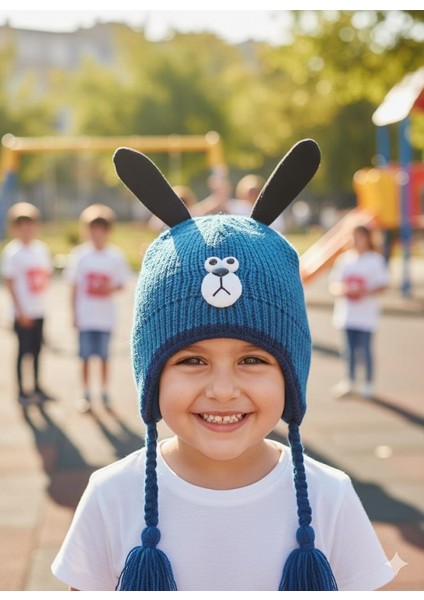 Köpek Figürlü Kulaklı Içi Polarlı Kışlık Örme Çocuk Bere (2-6 Yaş )