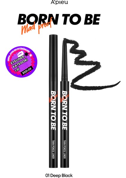 Suya Dayanıklı, İnce Uçlu Jel Göz Kalemi A'PIEU Born To Be Madproof Thin Pencil Liner (No.01)