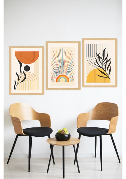 🌈 Modern Soyut Güneş ve Bitki Temalı 3’lü Çerçeve Görünümlü Tablo Seti 🌿🖼️🌟 CRVS1163 13 x 17 modelleri