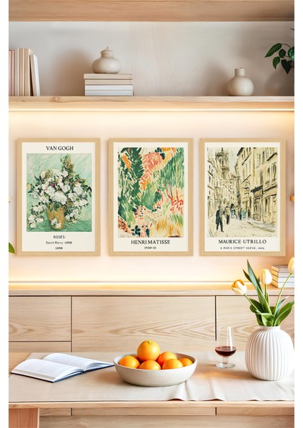 🌿 Van Gogh, Matisse ve Utrillo Temalı Çerçeve Görünümlü 3’lü Tablo Seti🌟 CRVS1159 13 x 17