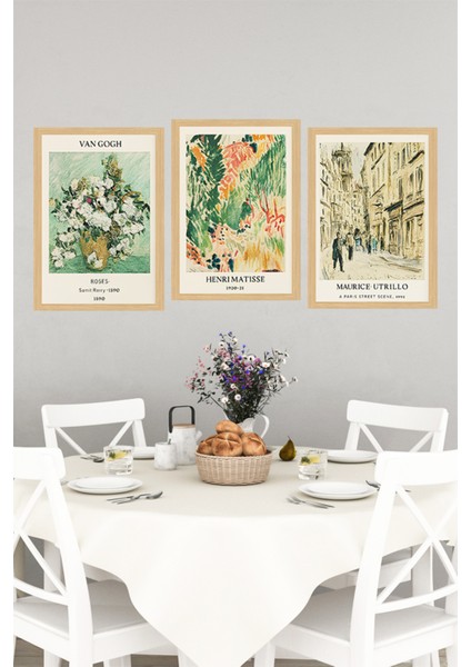 🌿 Van Gogh, Matisse ve Utrillo Temalı Çerçeve Görünümlü 3’lü Tablo Seti🌟 CRVS1159 13 x 17 indirimleri