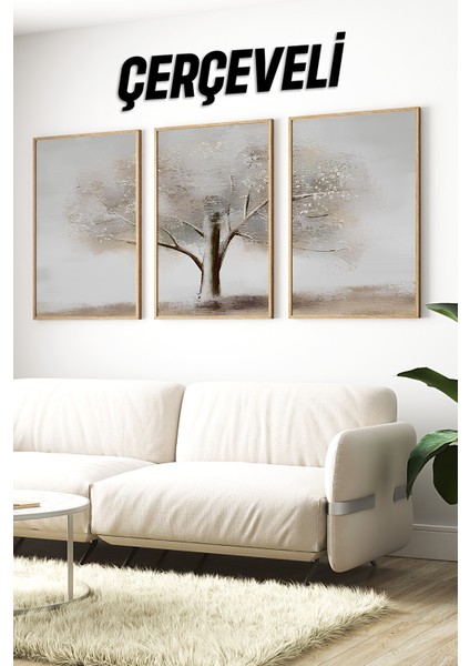 🌿 Ağaç Temalı 3'lü Mdf Çerçeveli Tablo Seti - Doğanın Sakinliği Evinizde 🌿 CRV1176 23 x 32