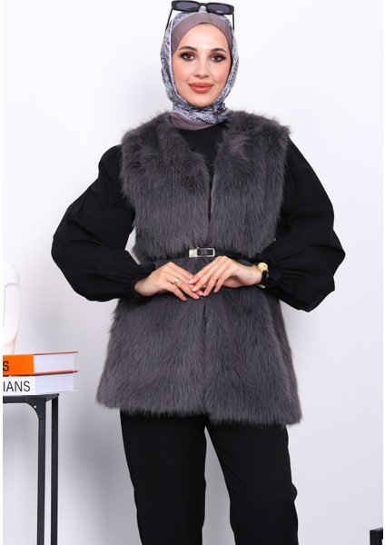 Füme Kemerli Astarlı Kürk Yelek modelleri