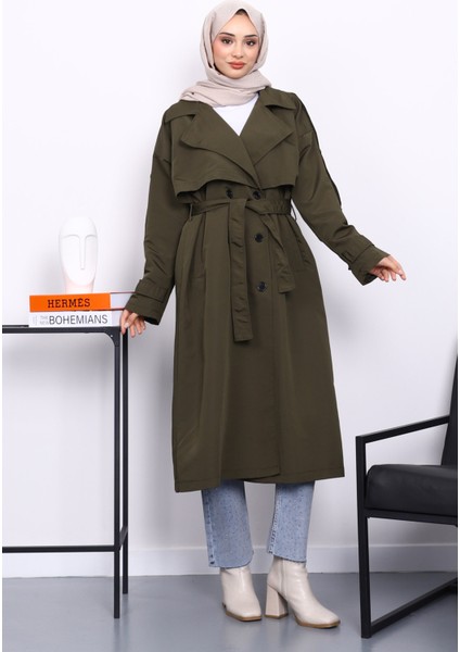 Haki Kruvaze Yaka Astarlı Trençkot fiyatları