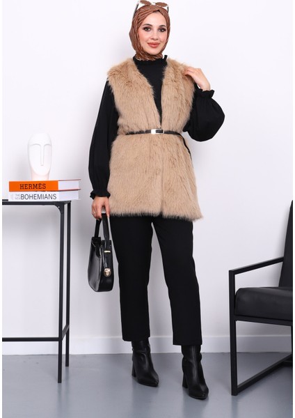 Bisküvi Kemerli Astarlı Kürk Yelek fiyatları