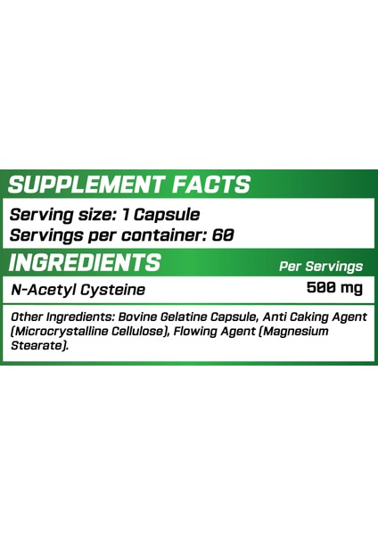 Nac (N-Acetyl Cysteine) 500MG 60 Caps fiyatları
