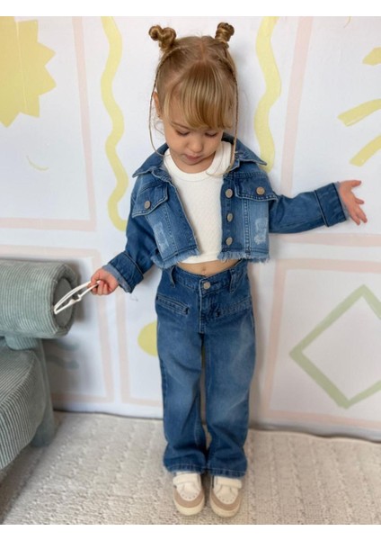 Kız Çocuk Denim Kumaş Ceket Jean Alt Üst Takım fiyatları