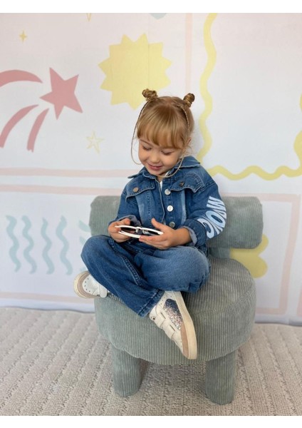 Kız Çocuk Denim Kumaş Ceket Jean Alt Üst Takım