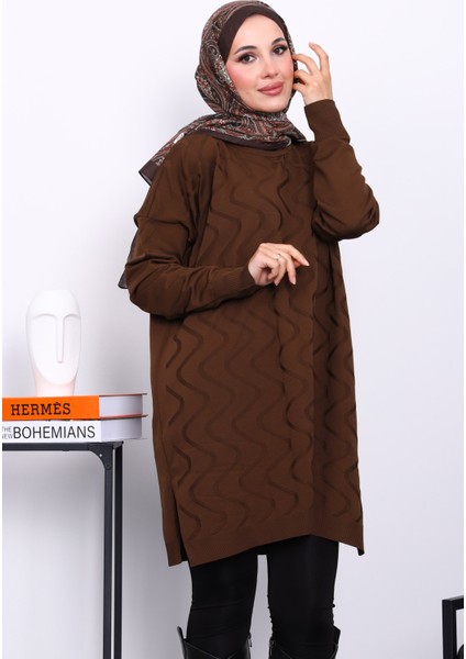 Kahverengi Soğuk Iplik Merserize Triko Tunik modelleri