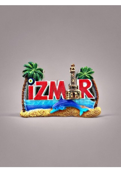 Izmir Temalı Kabartmalı Polyester Magnet. 8cm x 5cm. Kırmızı