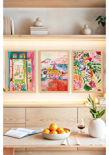 🌞 Renkli Manzara Kompozisyonlu 3’lü Çerçeve Görünümlü Tablo Seti 🌟 CRVS1170 13 x 17