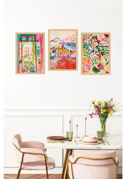 🌞 Renkli Manzara Kompozisyonlu 3’lü Çerçeve Görünümlü Tablo Seti 🌟 CRVS1170 13 x 17 fırsatları