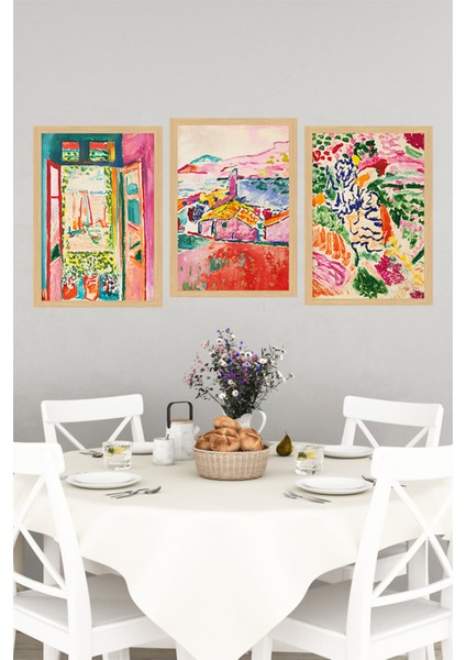 🌞 Renkli Manzara Kompozisyonlu 3’lü Çerçeve Görünümlü Tablo Seti 🌟 CRVS1170 13 x 17 indirimleri