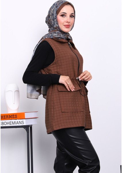 Kahverengi Fermuarlı Kapitone Yelek modelleri